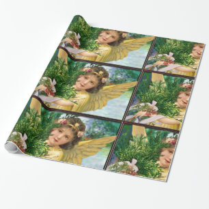 Vintager Engel in Schneeschwein Geschenkpapier