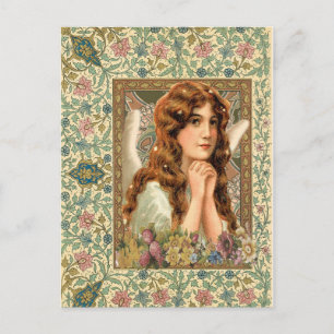 Vintager Engel mit Blume Postkarte