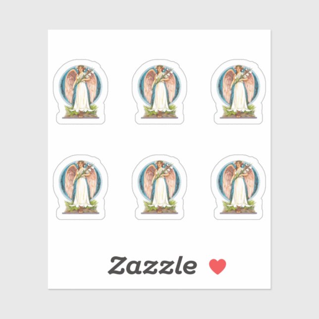 Vintager Engel mit Lilien Aufkleber (Blatt)