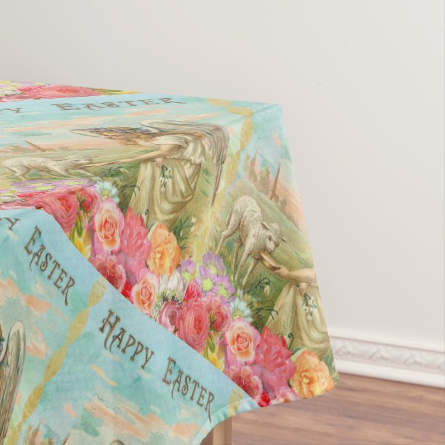 Vintager Engel und glückliches Lamm Ostern Tischdecke (Beispiel)
