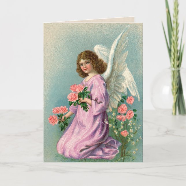 Vintager Engel und Rose Karte (Vorderseite)