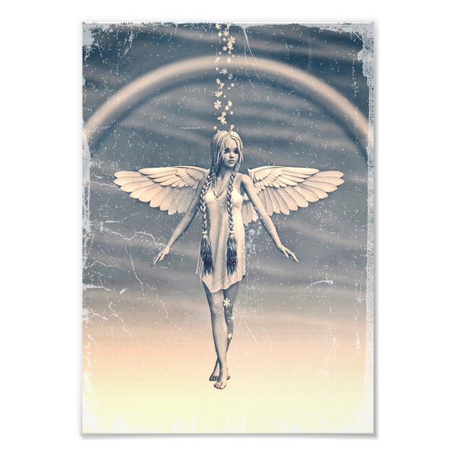 Vintager Engel unter dem Regenbogen Fotodruck (Vorne)