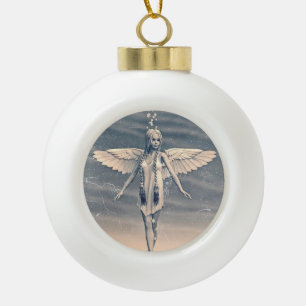 Vintager Engel unter dem Regenbogen Keramik Kugel-Ornament