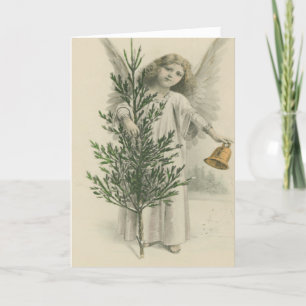 Vintager Engel Weihnachtsbaumschnee Himmlische Glo Feiertagskarte