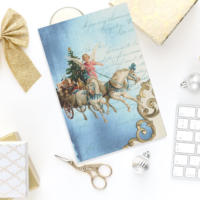 Vintager Engel Weihnachtswagen Decoupage Craft Seidenpapier (Von Creator hochgeladen)