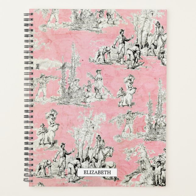 Vintager englischer Garten Pink & Black Toile Plan Planer (Vorderseite)