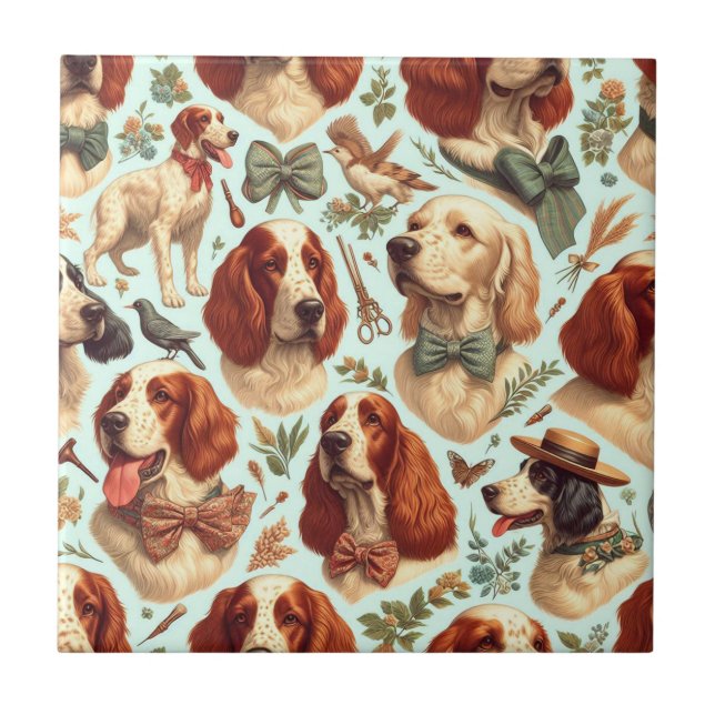 Vintager englischer Setter nahtlos Fliese (Vorderseite)