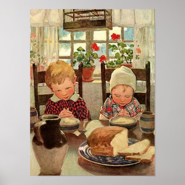 Vintager Erntedank, dankbare Kinder Poster (Vorne)