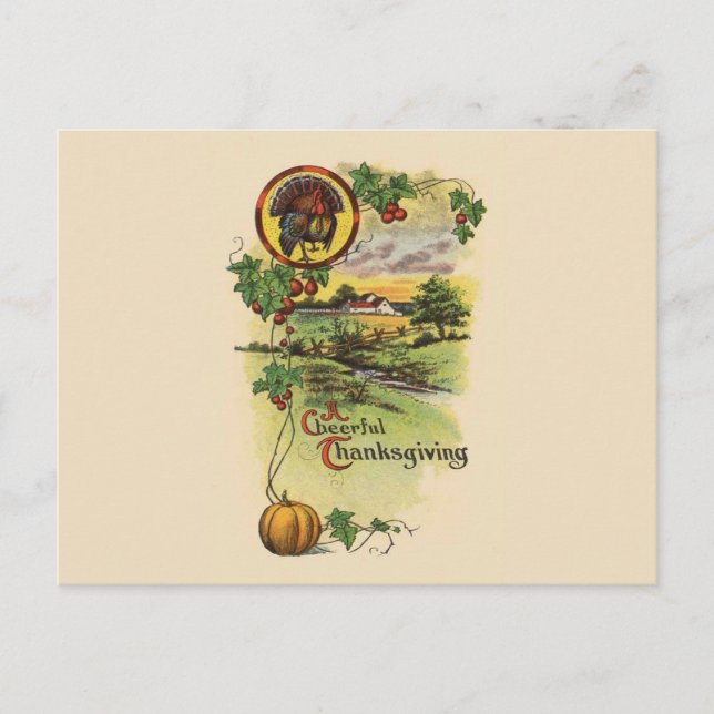Vintager Erntedank Feiertagspostkarte (Vorderseite)