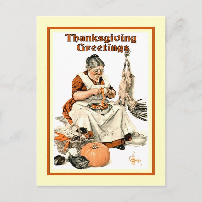 Vintager Erntedank Feiertagspostkarte (Vorderseite)