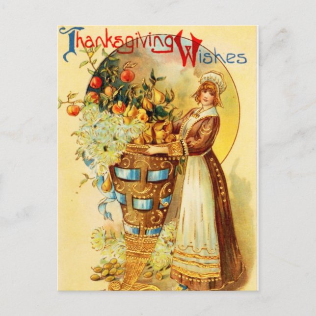 Vintager Erntedank Feiertagspostkarte (Vorderseite)