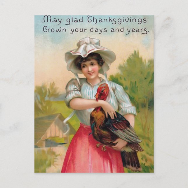 Vintager Erntedank Frauen und Türkei Postkarte (Vorderseite)