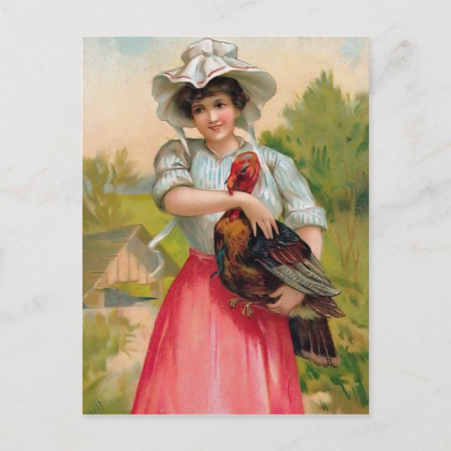Vintager Erntedank Frauen und Türkei Postkarte (Vorderseite)