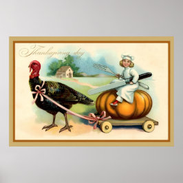 Vintager Erntedank Girl, Pumpkin, Türkei Card Poster