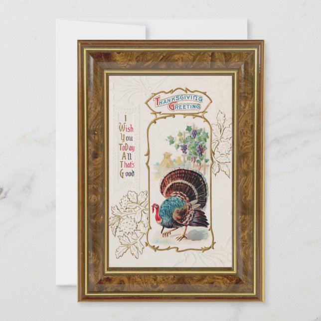 Vintager Erntedank Greetings & Turkey Feiertagskarte (Vorderseite)
