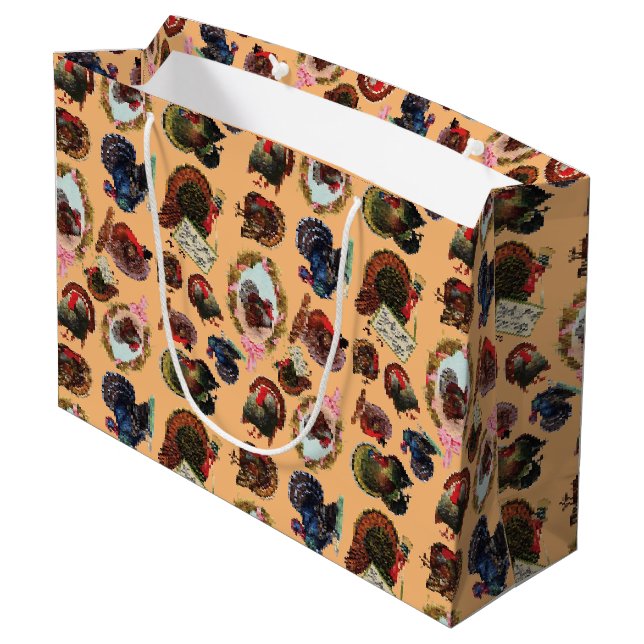 Vintager Erntedank Große Geschenktüte (Rückseite Schrägansicht)