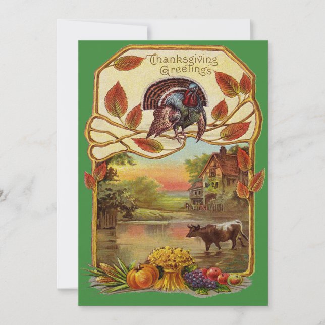 Vintager Erntedank Gruß, Herbst, ZSSG Feiertagskarte (Vorderseite)