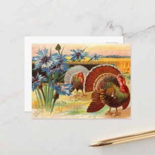 Vintager Erntedank Holiday Truthahn Postkarte 