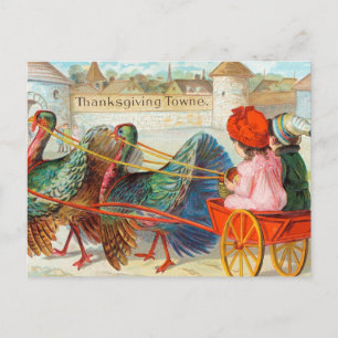 Vintager Erntedank Kinder und Truthühner Postkarte