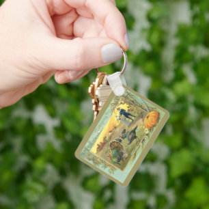 Vintager Erntedank mit Truthühnern und Pilgern Schlüsselanhänger