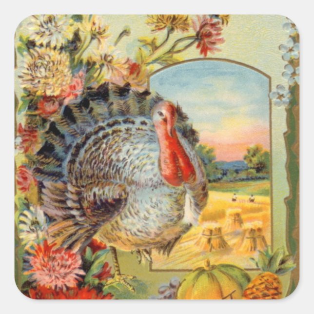 Vintager Erntedank Quadratischer Aufkleber (Vorderseite)