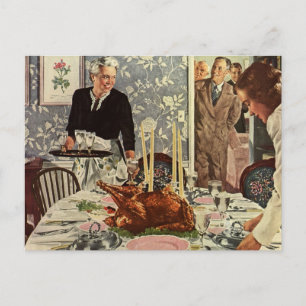 Vintager Erntedank Türkei Abendessen mit der Famil Feiertagspostkarte
