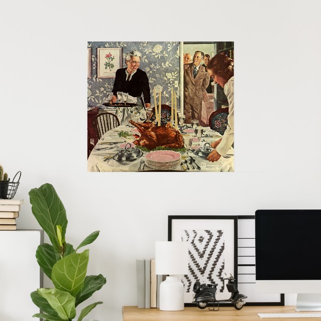 Vintager Erntedank Türkei Abendessen mit der Famil Poster (Heimbüro)