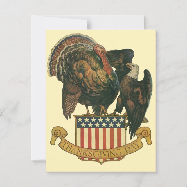 Vintager Erntedank Türkei, Adler, amerikanische Fl Einladung (Vorderseite)