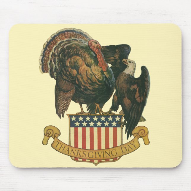 Vintager Erntedank Türkei, Adler, amerikanische Fl Mousepad (Vorne)