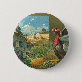 Vintager Erntedank, Türkei auf dem Bauernhof Button