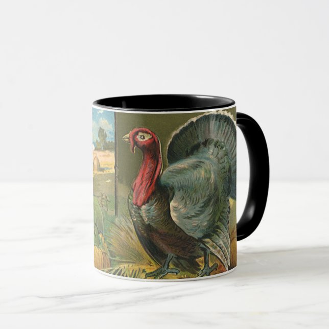 Vintager Erntedank, Türkei auf dem Bauernhof Tasse (VorderseiteRechts)