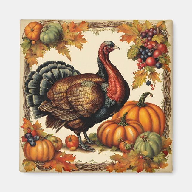 Vintager Erntedank Türkei, Obst und Kürbis Magnet (Vorne)