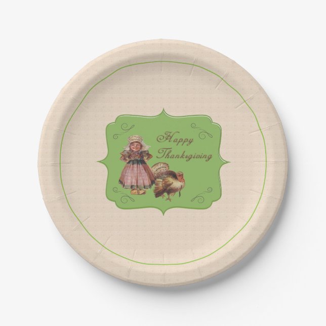 Vintager Erntedank, Türkei, Pilgermädchen Pappteller (Vorderseite)