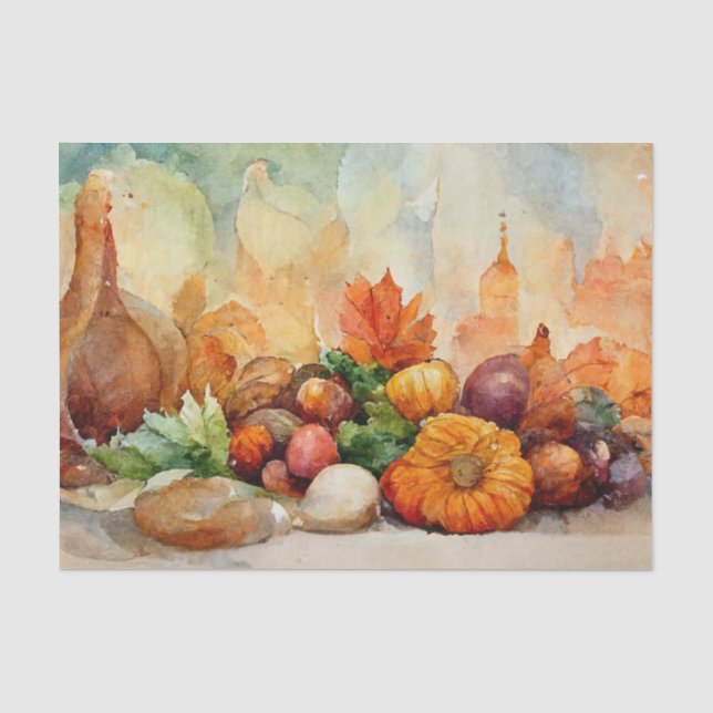 Vintager Erntedank Wasserfarbe Herbsternte Seidenpapier (Vorderseite)