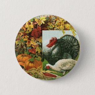 Vintager Erntedank, wilde Truthühner Herbstfarben Button