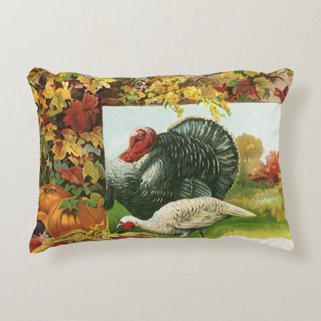 Vintager Erntedank, wilde Truthühner Herbstfarben Dekokissen (Vorderseite)