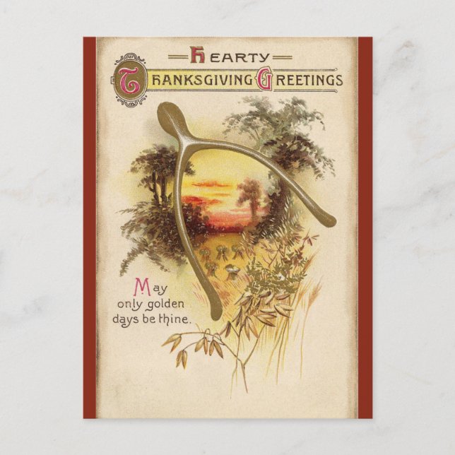 Vintager Erntedank Wishbone und Weizen Postkarte (Vorderseite)