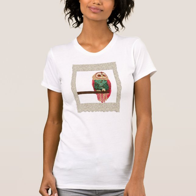Vintager Eulen-T - Shirt Rosa (Vorderseite)