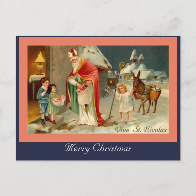 Vintager europäischer Santa Nicolas & Kids-Image Postkarte (Vorderseite)