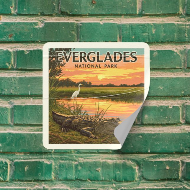 Vintager Everglades-Nationalpark Quadratischer Aufkleber (Von Creator hochgeladen)