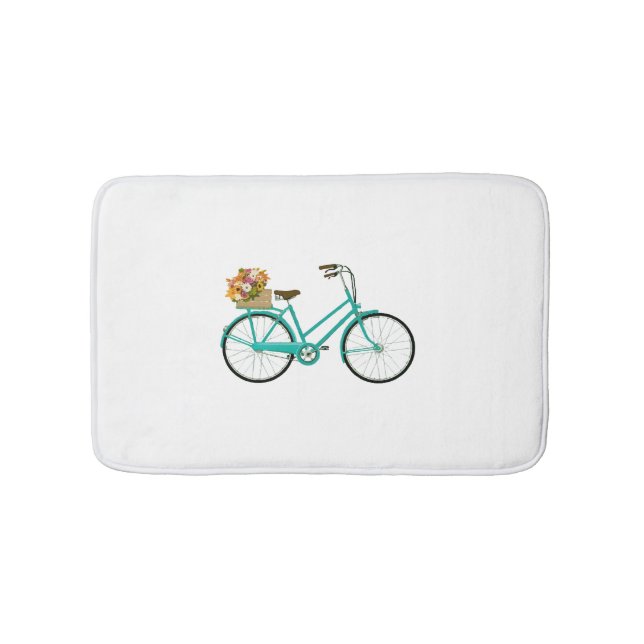 Vintager Fahrradkorb Blume Türkis Badematte (Vorderseite)