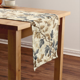 Vintager Fall Oak Leaf Elegantes Blau und Gold Kurzer Tischläufer