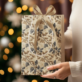 Vintager Fall Oak Leaf | Elegantes Blau und Gold Mittlere Geschenktüte