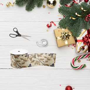 Vintager Fall Oak Leaf   Elegantes Blau und Gold Satinband