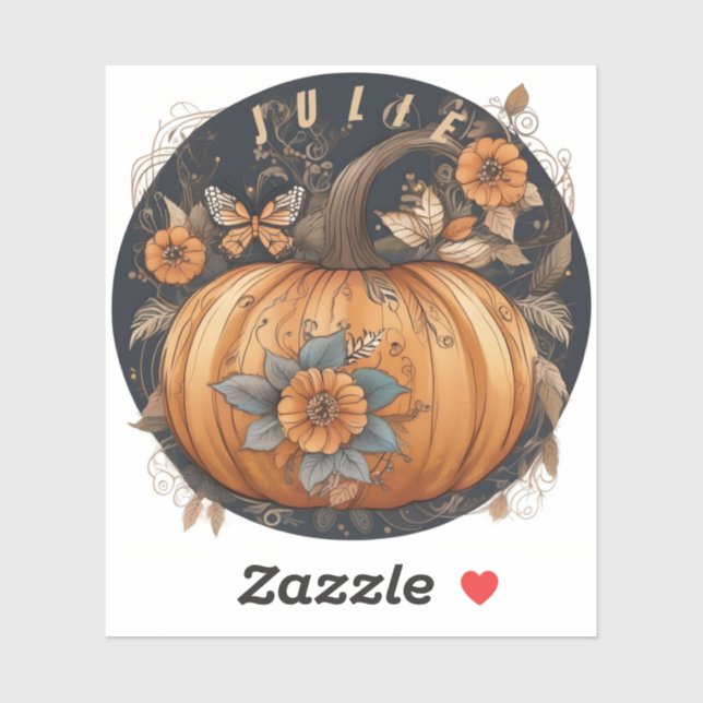 Vintager Fall Pumpkin. Fall Pumpkin und Blume, Aufkleber (Blatt)