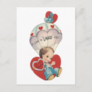 Vintager Fallschirm Valentine Feiertagspostkarte