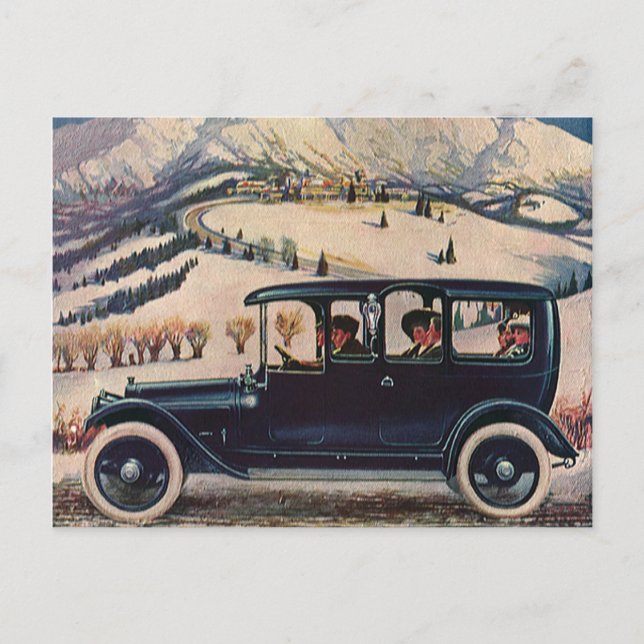 Vintager Familienurlaub in antiker Automobile Postkarte (Vorderseite)