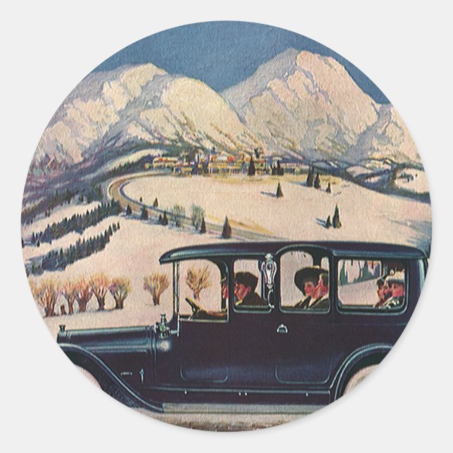 Vintager Familienurlaub in antiker Automobile Runder Aufkleber (Vorderseite)