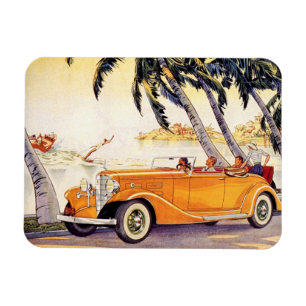 Vintager Familienurlaub in einem Cabrio Magnet
