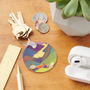 Vintager Familienurlaub, Picnic in den Bergen Schlüsselanhänger